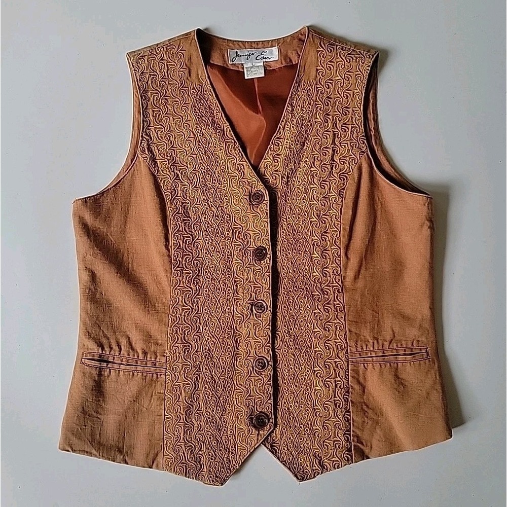 Jennifer Eden Vintage Embroidered Vest 6 Linen Cotton Boho Chic Hippie Lagenlook